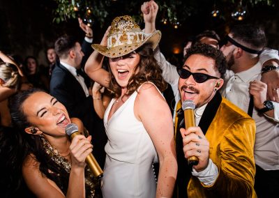 Brides partying at stone barn