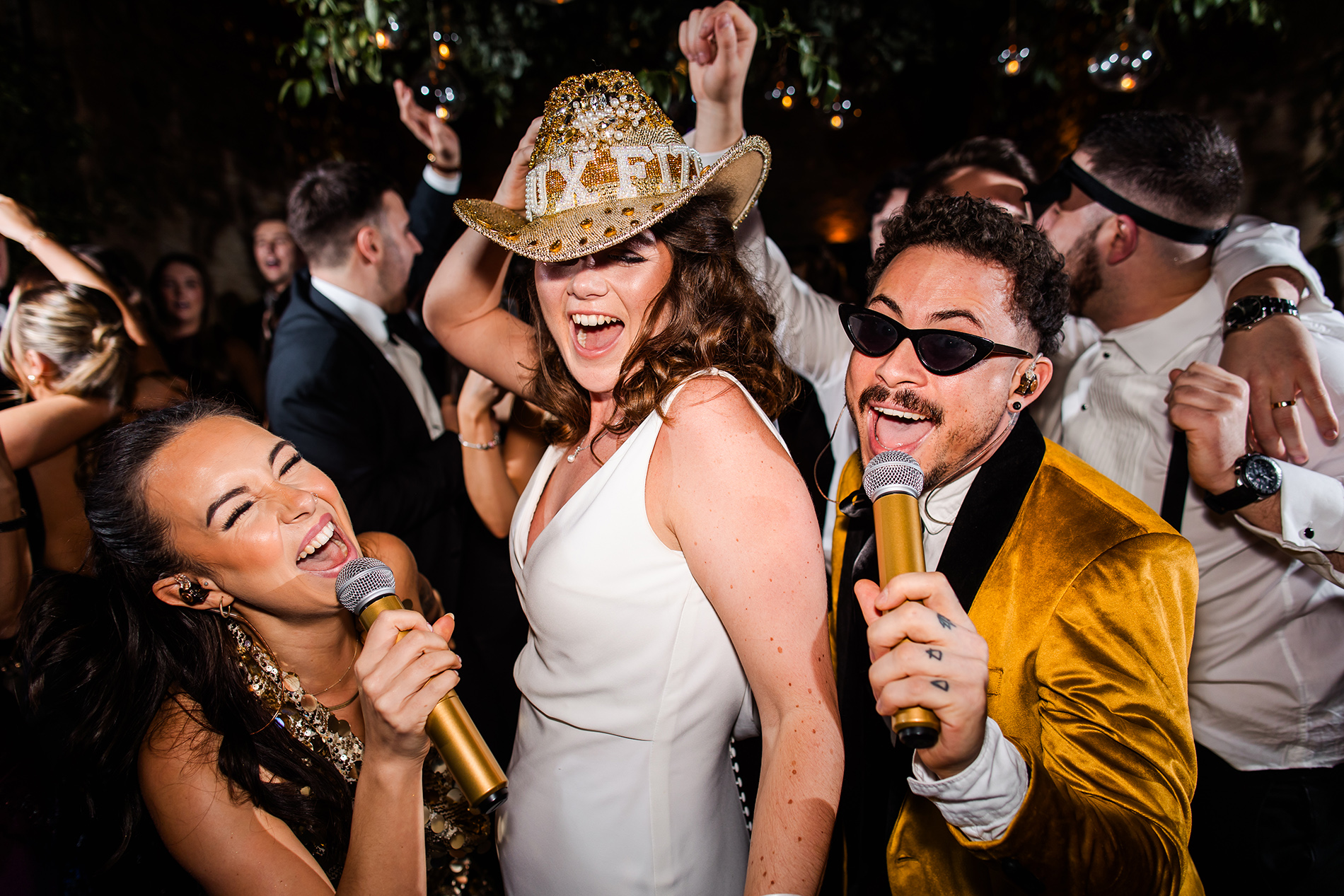 Brides partying at stone barn 